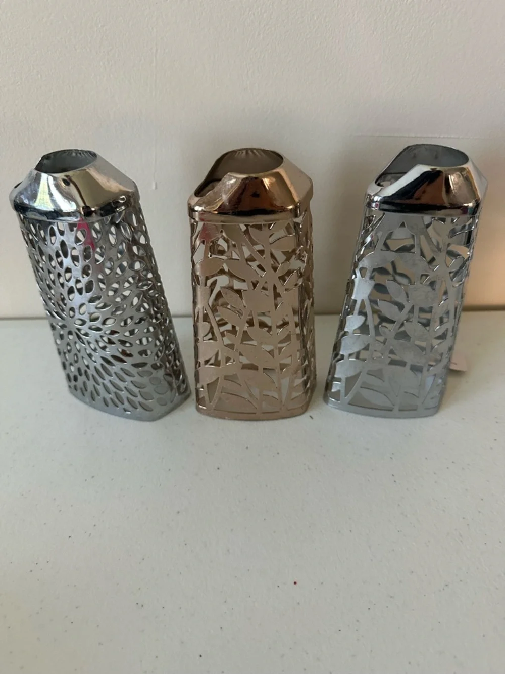 Bath & Body Works Metal Soap Dispenser Sleeve/Cover Set of 3 - 2 Silver, 1 Gold